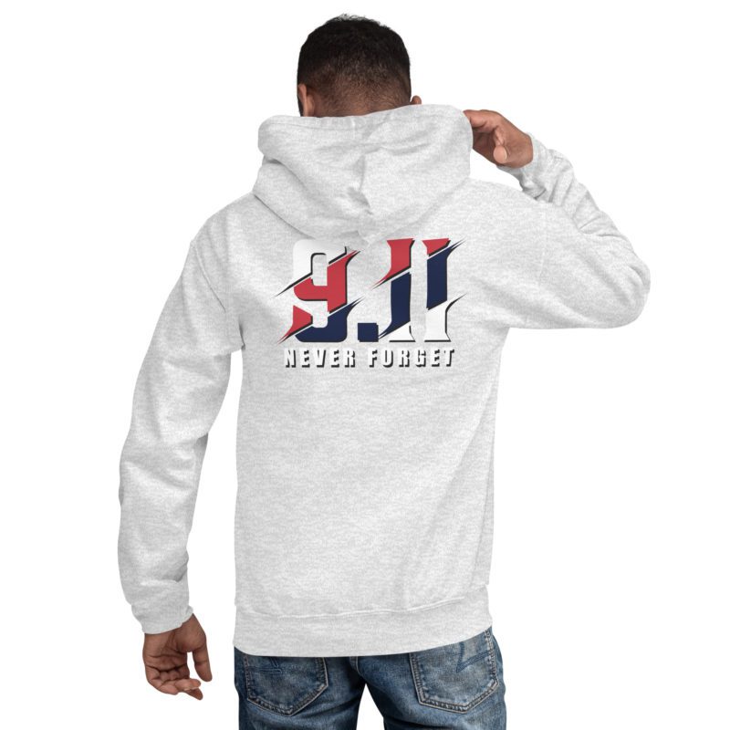 911 Never Forget with Always In Our Hearts on Left Sleeve - Unisex Hoodie - Image 53