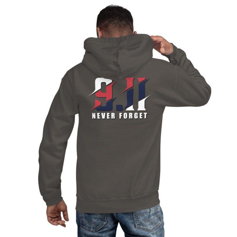 911 Never Forget with Always In Our Hearts on Left Sleeve - Unisex Hoodie - Image 29