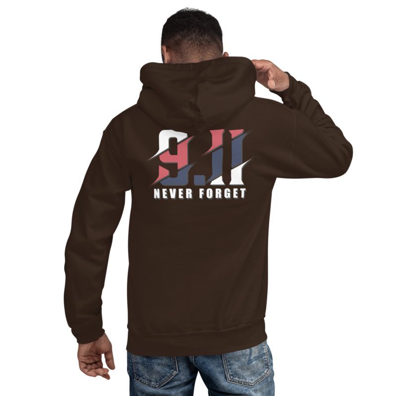 911 Never Forget with Always In Our Hearts on Left Sleeve - Unisex Hoodie - Image 13