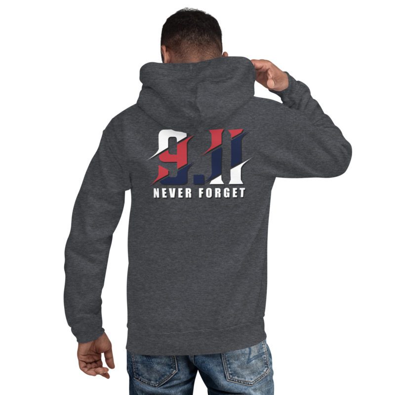911 Never Forget with Always In Our Hearts on Left Sleeve - Unisex Hoodie - Image 21
