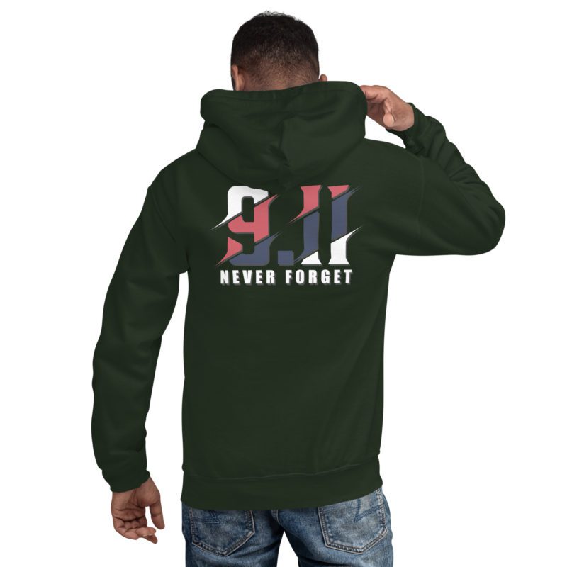 911 Never Forget with Always In Our Hearts on Left Sleeve - Unisex Hoodie - Image 17