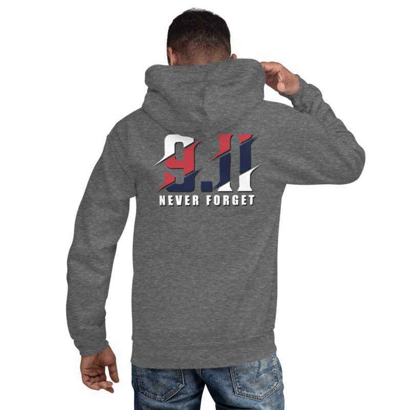 911 Never Forget with Always In Our Hearts on Left Sleeve - Unisex Hoodie - Image 41