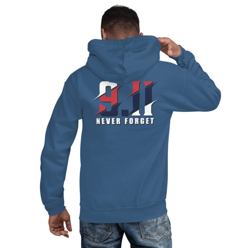 911 Never Forget with Always In Our Hearts on Left Sleeve - Unisex Hoodie - Image 33
