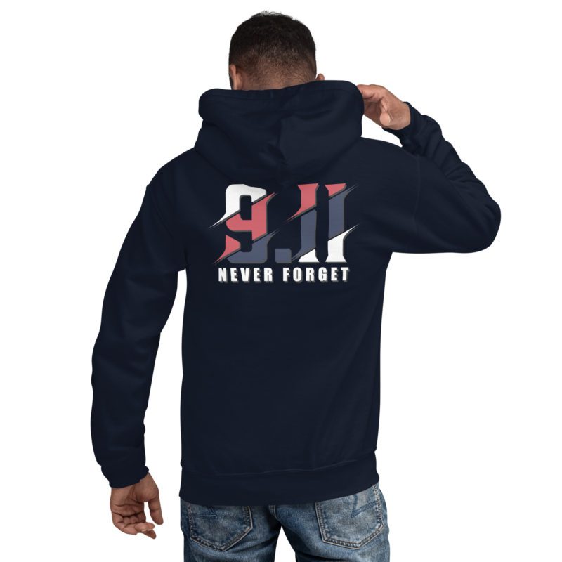 911 Never Forget with Always In Our Hearts on Left Sleeve - Unisex Hoodie - Image 5