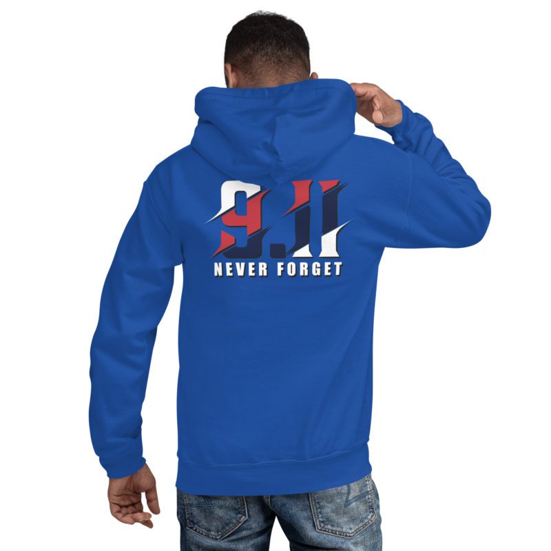 911 Never Forget with Always In Our Hearts on Left Sleeve - Unisex Hoodie - Image 25