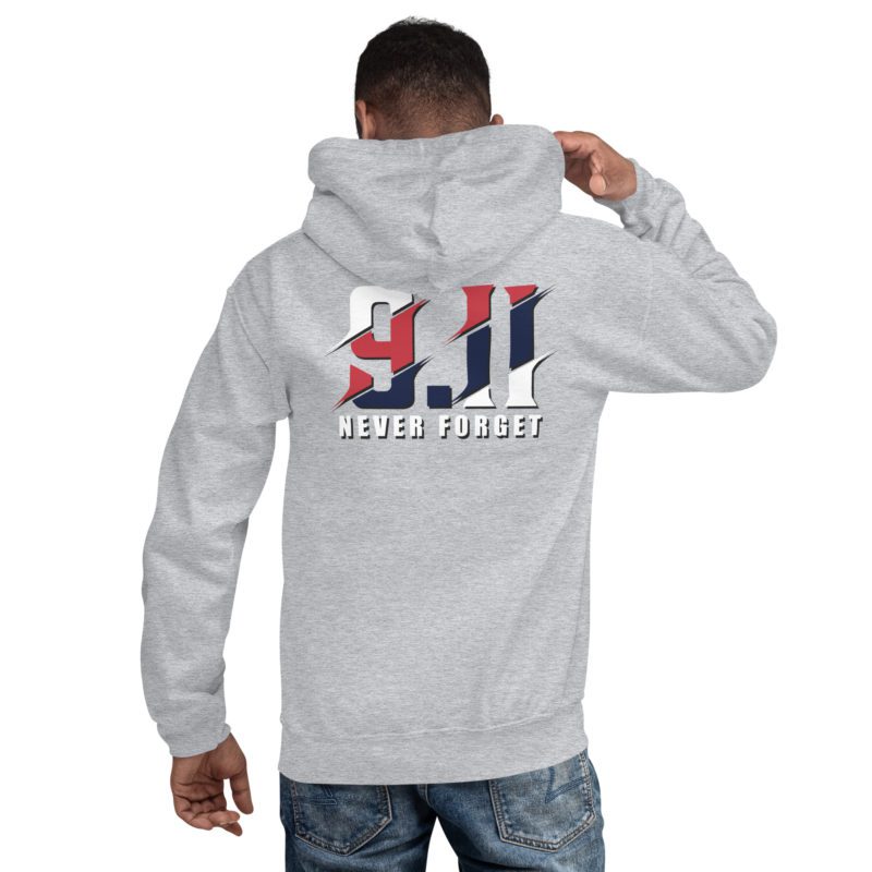 911 Never Forget with Always In Our Hearts on Left Sleeve - Unisex Hoodie - Image 49